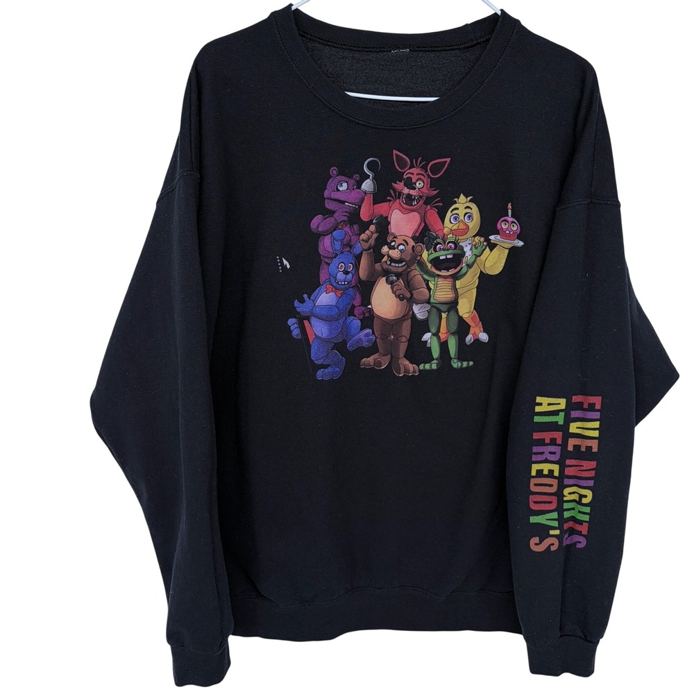 Five Nights at Freddy's Graphic Crewneck Sweatshirt Black Sleeve Spellout Horror